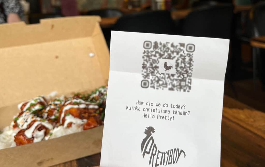 pretty boy wingery qr code on receipt