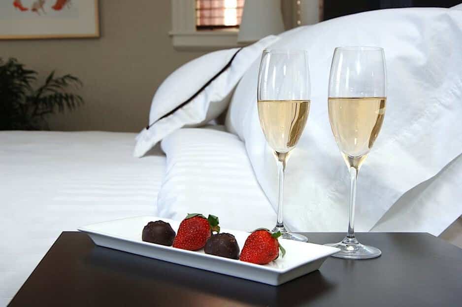 hotel upselling champagne and chocolate